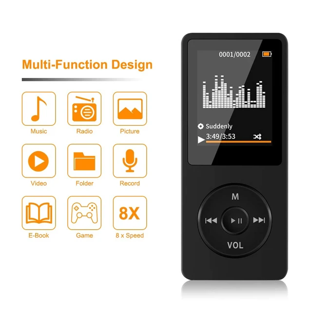 Alt view image 4 of 7 - 64GB MP3 Player with Bluetooth Portable HiFi Music Player with FM Radio | With Built-in Speaker,Voice Recorder,E-Book,Digital Music Player Ideal for Sports & Kids,HiFi Sound,Support Up to 128GB-Black