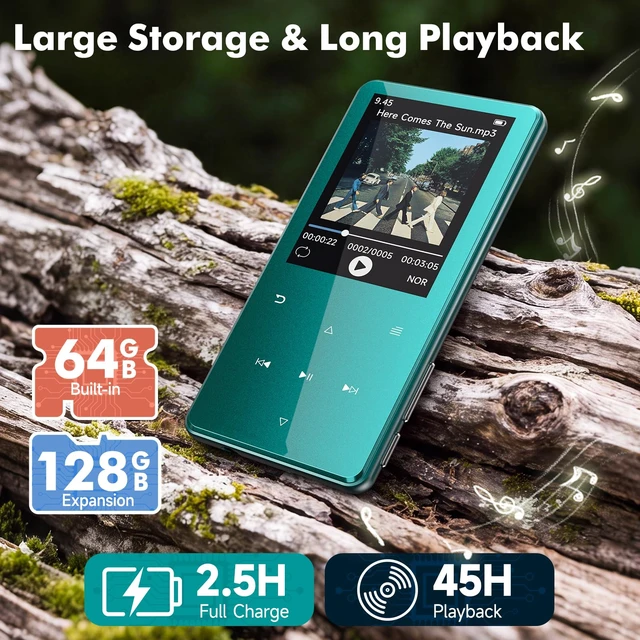 Alt view image 5 of 7 - 64GB MP3 Player with Bluetooth 5.3 Auto Reconnect, Zinc Alloy Body | Built-in Speaker & White Noise, 2.4" Screen, 45H Battery, Voice Recorder, FM Radio, Resume Playback, Up to 128GB microSD Card