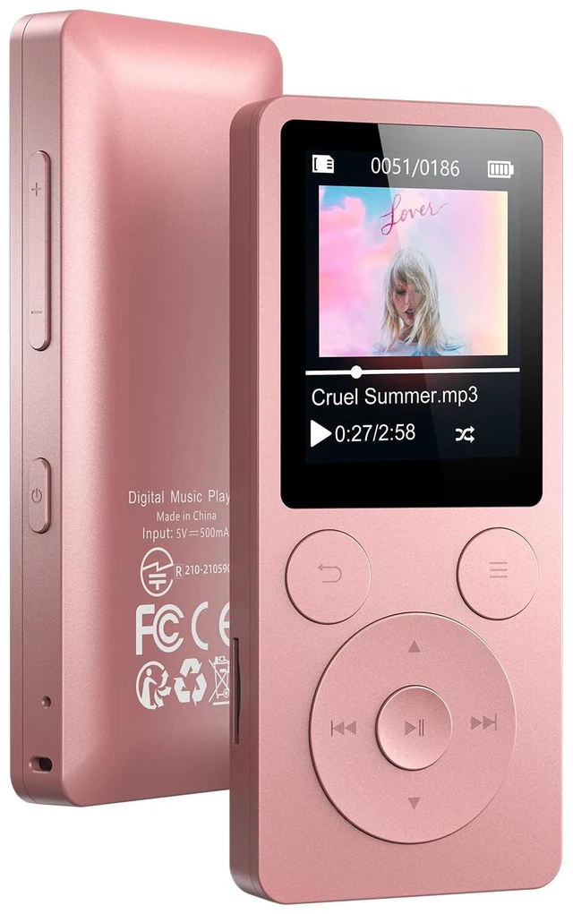 Main image of 64GB MP3 Player with Bluetooth 5.3, Speaker & Physical Buttons | Portable Music Player with FM Radio, Voice Recorder, Lanyard & Earphones, Only 1.2 oz, 40H Battery, Up to 128GB microSD Card