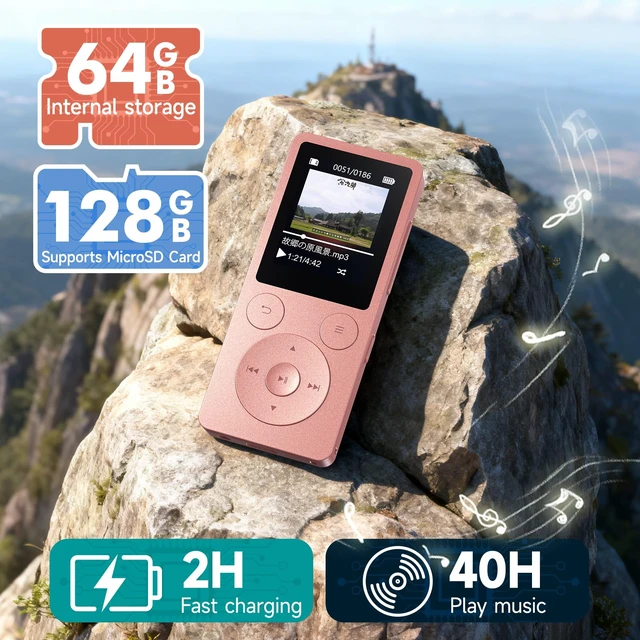 Alt view image 4 of 7 - 64GB MP3 Player with Bluetooth 5.3, Speaker & Physical Buttons | Portable Music Player with FM Radio, Voice Recorder, Lanyard & Earphones, Only 1.2 oz, 40H Battery, Up to 128GB microSD Card