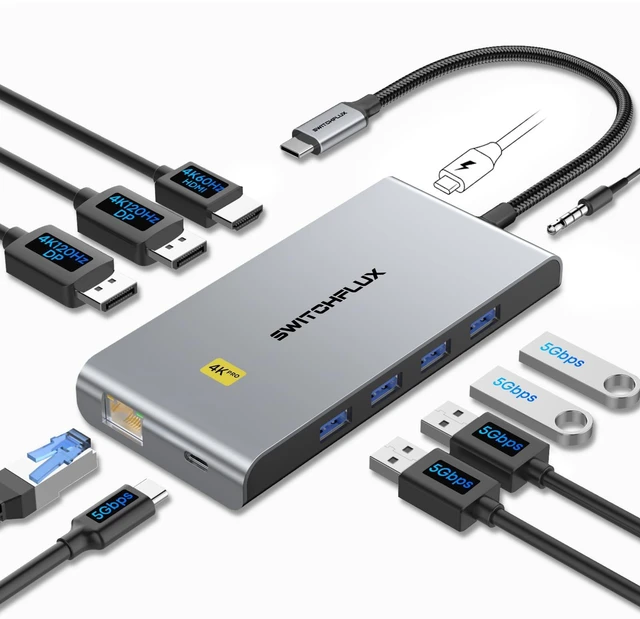 Main image of Docking Station 3 Monitors,Triple Display Dual DisplayPort,HDMI | USB C Dock with 4K120Hz DP, 4K60Hz HDMI,100W PD, 4 USB 3.0, Audio and Ethernet Ports for Dell, HP, Lenovo and More