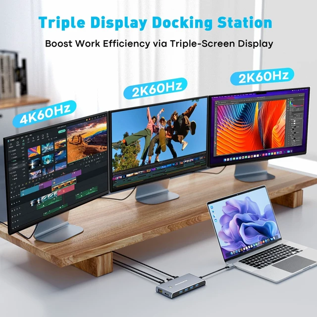Alt view image 3 of 7 - Docking Station 3 Monitors,Triple Display Dual DisplayPort,HDMI | USB C Dock with 4K120Hz DP, 4K60Hz HDMI,100W PD, 4 USB 3.0, Audio and Ethernet Ports for Dell, HP, Lenovo and More