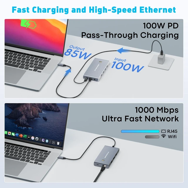 Alt view image 6 of 7 - Docking Station 3 Monitors,Triple Display Dual DisplayPort,HDMI | USB C Dock with 4K120Hz DP, 4K60Hz HDMI,100W PD, 4 USB 3.0, Audio and Ethernet Ports for Dell, HP, Lenovo and More