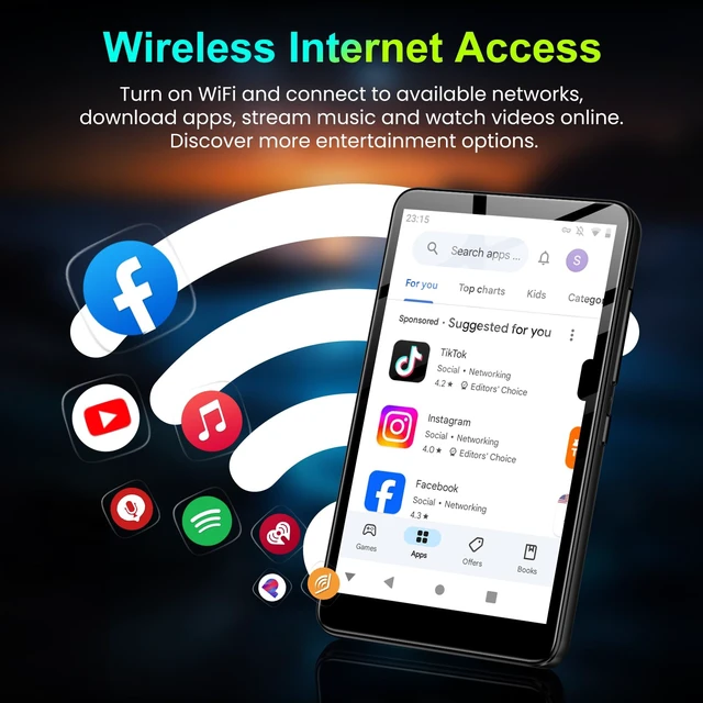 Alt view image 2 of 7 - MP3 Player with Bluetooth and WiFi, Diofox 4.0" Music Player with Spotify,Amazon Music,YouTube,Parental Control Android Mainstrem Media MP4/MP3 Player for Kids up to 1TB,Black (32GB-Black)