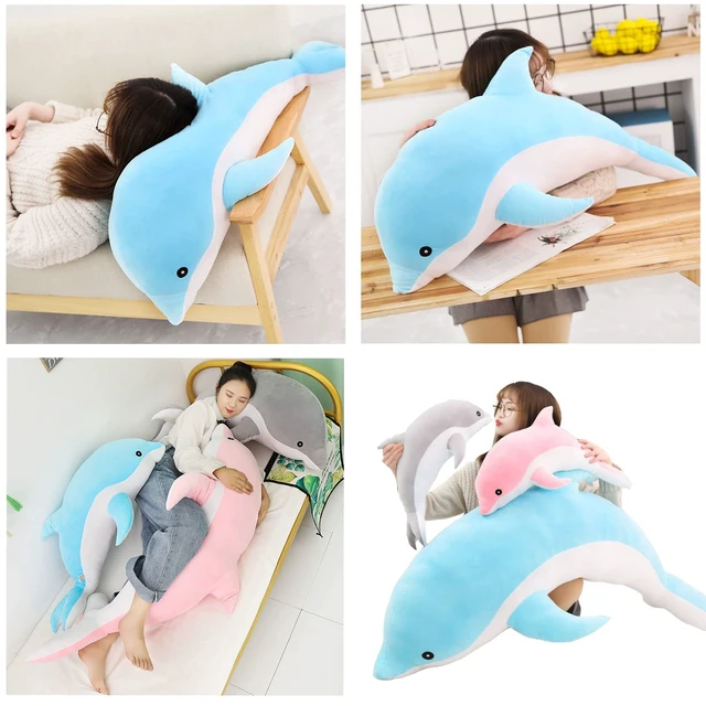 Alt view image 6 of 7 - Dolphin Stuffed Animals Plush Pillow Super Soft Sea Animal Plush Toys Dolls for Boys Girls Sleeping Cushion Gift (70cm/27.55in, Blue)