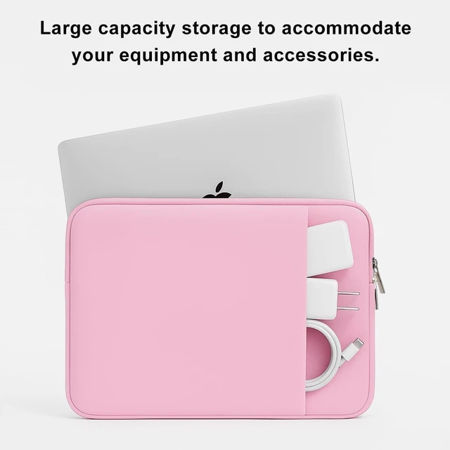 Alt view image 3 of 7 - Laptop Sleeve for MacBook Neo/Air/Pro 13 inches A18/M5/M4/M3/M2/M1 Chip 2026-2020 A3404 A3449 A3240 A3113 with 2 Pockets Tablet Bag Case Accessories (Bright Blush Pink)