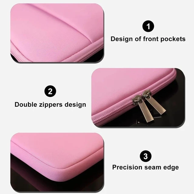 Alt view image 6 of 7 - Laptop Sleeve for MacBook Neo/Air/Pro 13 inches A18/M5/M4/M3/M2/M1 Chip 2026-2020 A3404 A3449 A3240 A3113 with 2 Pockets Tablet Bag Case Accessories (Bright Blush Pink)