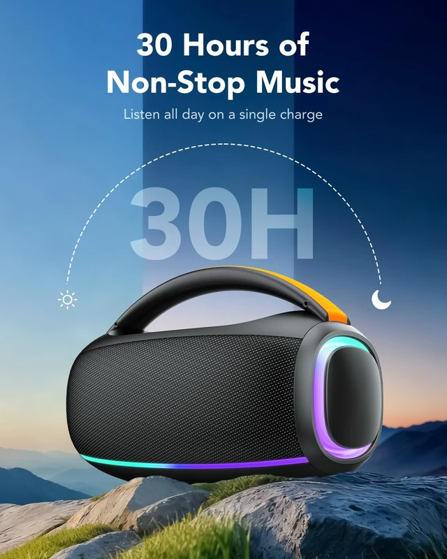Alt view image 3 of 6 - Speakers Bluetooth Wireless: 80w Loud Speaker with Bass, 30H Playtime, IPX7 Waterproof, Bluetooth Speakers Outdoor for Work, Outdoor, Workshop, Garage, Portable Speaker with TWS