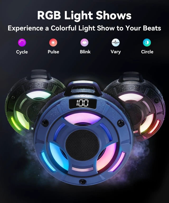 Alt view image 5 of 7 - Room 1 Portable Bluetooth Speaker, IPX7 Waterproof | 12W Powerful JIKE BASS Sound,15H Playtime, LED Power Display, RGB Lights, for Kayaking Pool, Beach, Camping