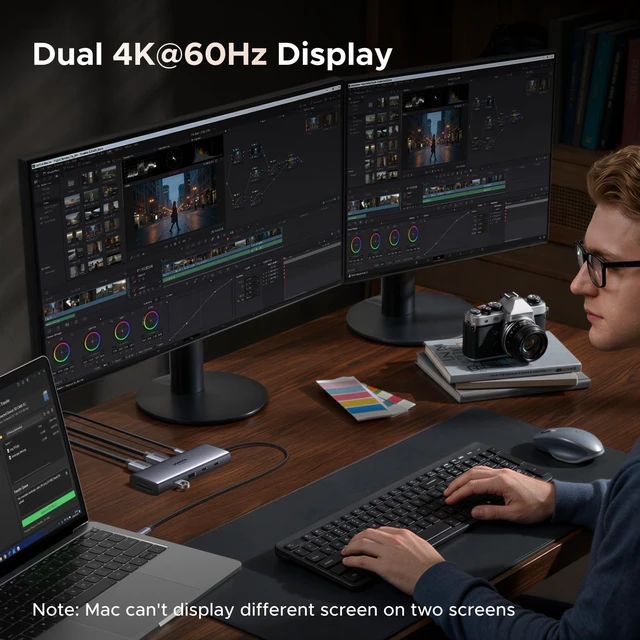Alt view image 3 of 7 - USB C Docking Station Dual Monitor, 9-in-1 Aluminum Dock with 2xHDMI | Dual 4K@60Hz, 5Gbps USB-A&C Data Port, 100W PD, SD/TF 170MB/s, Revodok Pro Laptop USB-C Dock for HP, Thinkpad, Dell and More