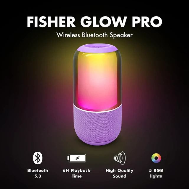 Alt view image 2 of 7 - Glow Pro Portable Bluetooth Speakers Wireless, 20W Peak Power | Stereo Bluetooth Speaker, 5 RGB LED Light Effects Nightlight Speaker, TWS, Outdoor Ready Rugged Fabric Bluetooth Wireless
