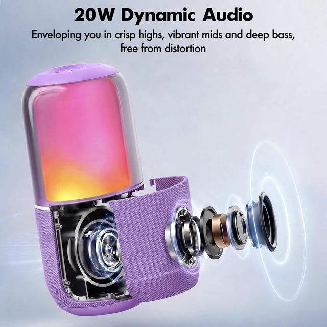 Alt view image 4 of 7 - Glow Pro Portable Bluetooth Speakers Wireless, 20W Peak Power | Stereo Bluetooth Speaker, 5 RGB LED Light Effects Nightlight Speaker, TWS, Outdoor Ready Rugged Fabric Bluetooth Wireless