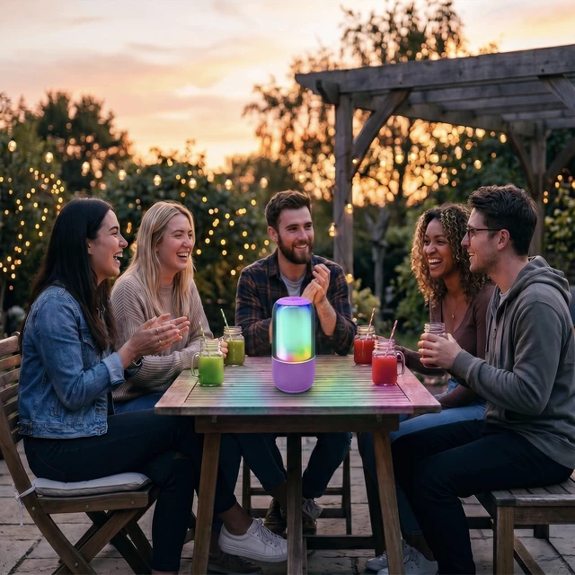 Alt view image 7 of 7 - Glow Pro Portable Bluetooth Speakers Wireless, 20W Peak Power | Stereo Bluetooth Speaker, 5 RGB LED Light Effects Nightlight Speaker, TWS, Outdoor Ready Rugged Fabric Bluetooth Wireless