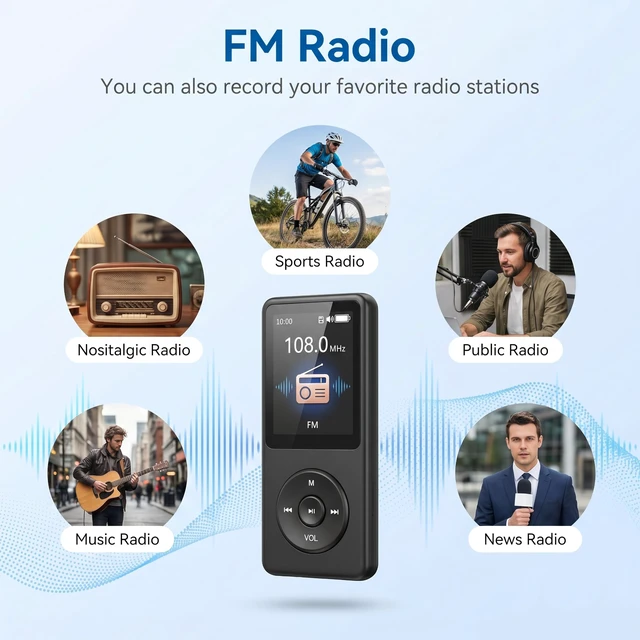 Alt view image 6 of 7 - 128GB MP3 Player with Bluetooth 5.3 Earphones Included | Portable, HiFi Sound, Built-in Speaker/FM Radio/Voice Recorder/E-Book, Lossless Sound, Multifunctional, Music Player, Slim