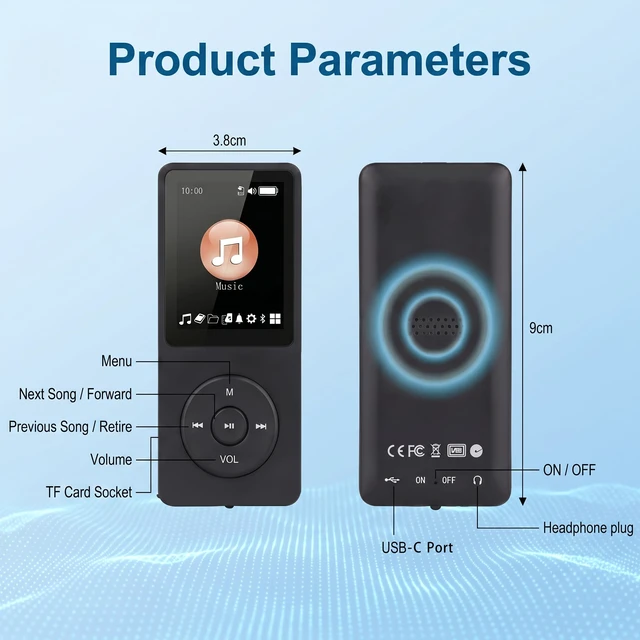 Alt view image 7 of 7 - 128GB MP3 Player with Bluetooth 5.3 Earphones Included | Portable, HiFi Sound, Built-in Speaker/FM Radio/Voice Recorder/E-Book, Lossless Sound, Multifunctional, Music Player, Slim