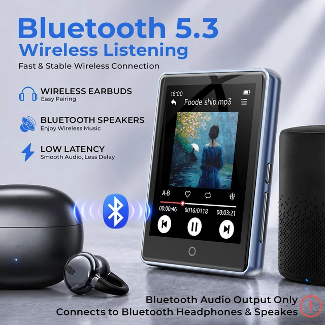 Alt view image 3 of 7 - 32GB MP3 Player with Bluetooth 5.3, 2.8" Touchscreen & Speaker | HiFi Lossless Audio, Zinc Alloy Body, 48H Playback, FM Radio, Voice Recorder, 3.5mm Headphone Jack, Up to 128GB microSD Card