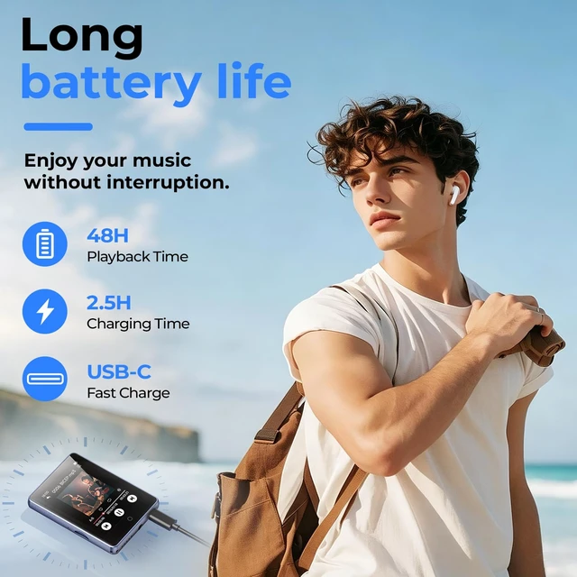 Alt view image 6 of 7 - 32GB MP3 Player with Bluetooth 5.3, 2.8" Touchscreen & Speaker | HiFi Lossless Audio, Zinc Alloy Body, 48H Playback, FM Radio, Voice Recorder, 3.5mm Headphone Jack, Up to 128GB microSD Card