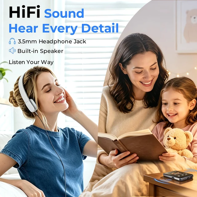 Alt view image 4 of 7 - 32GB MP3 Player with Bluetooth 5.3, 2.8" Touchscreen & Speaker | HiFi Lossless Audio, Zinc Alloy Body, 48H Playback, FM Radio, Voice Recorder, 3.5mm Headphone Jack, Up to 128GB microSD Card