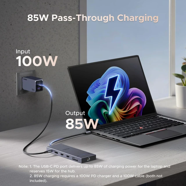 Alt view image 6 of 7 - USB C Docking Station Triple Monitor 4K, 12-in-1 Dock with 2xHDMI+DP | 2x10Gbps USB-C, 2xUSB-A, 100W PD, SD/TF 3.0, 1G Ethernet, 3.5mm Audio, Revodok Pro 3121 USB-C Hub Adapter,macOS Mirrors Only