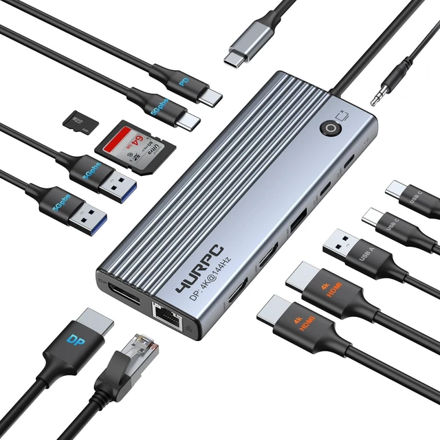 Main image of Laptop Docking Station 3 Monitor 4K, 14-in-1 USB C Docking Station | 4K@144Hz DP, 6USB Port, 100W PD Charging, Ethernet, Switch Button, SD/microSD Audio, USB C Hub for Windows (No Power Adapter)