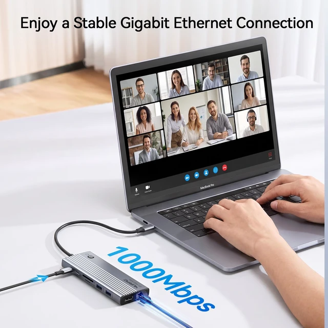 Alt view image 7 of 7 - Laptop Docking Station 3 Monitor 4K, 14-in-1 USB C Docking Station | 4K@144Hz DP, 6USB Port, 100W PD Charging, Ethernet, Switch Button, SD/microSD Audio, USB C Hub for Windows (No Power Adapter)