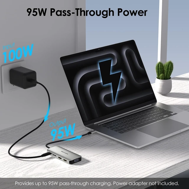 Alt view image 7 of 7 - Laptop Docking Station, Quad Monitors, Dual HDMI, DisplayPort, VGA | Single 4K@144Hz, 100W PD in,3×USB-A for wireless devices, Compatible with Dell/HP/Lenovo, Windows Only