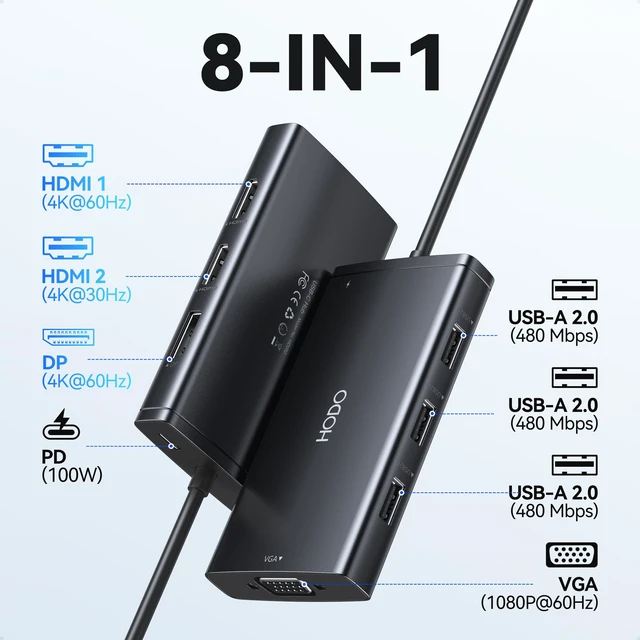 Alt view image 2 of 7 - USB C Docking Station Dual Monitor for HP,Laptop Docking Station 3 Monitors