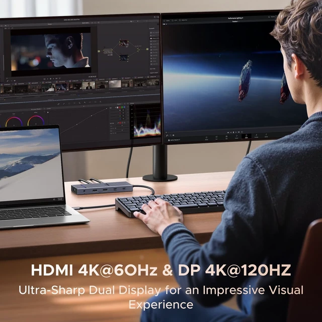 Alt view image 3 of 7 - USB C Docking Station Dual Monitor, 11-in-1 Dock with HDMI and DP | Dual 4K@60Hz, 2x10Gbps USB-C, 2xUSB-A, 100W PD, SD/TF 3.0, 1G Ethernet, 3.5mm Audio,Revodock Pro USB-C Hub,macOS Mirrors Only