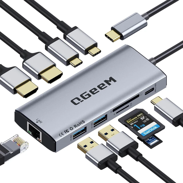 Main image of USB C Docking Station Dual Monitor,10 in 1 USB C Hub with 2 HDMI | Dual 4K@60Hz, 100W PD, 5Gbps Data Ports, 1Gbps Ethernet, Card Reader, Laptop Dock for MacBook, Dell, Lenovo, XPS, HP and More