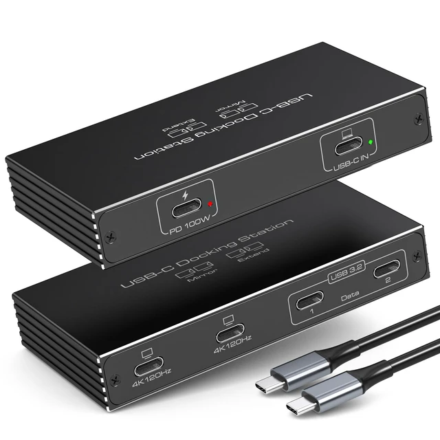 Main image of 4K120Hz USB C Splitter Dual Monitor Thunderbolt Docking Station 6-in-1 Dual USB C Monitor 100W PD, 10Gbps USBC Data Ports USBC Splitter 1 in 4 Out for Dell/HP/MacBook and Other Laptops
