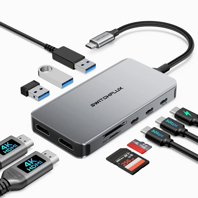 Main image of Docking Station Dual Monitor, 10 in 1 USB C Dock with 2 HDMI | Laptop Dcoking Station with 4K60Hz Display, 100W PD, USB-A/C Data Ports, SD/TF Card Reader, Compatible for Dell XPS HP