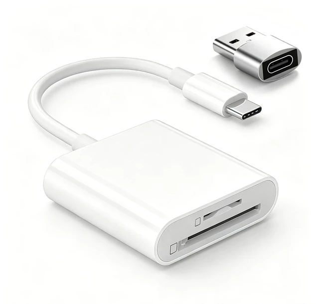 Main image of USB C SD Card Reader, Type C SD Card Reader, Supports SD and Micro SD Memory Card Adapters for iPhone 15 16 17/iPad/MacBook/Mac, Trail Camera Viewer Plug and Play -2 Slots