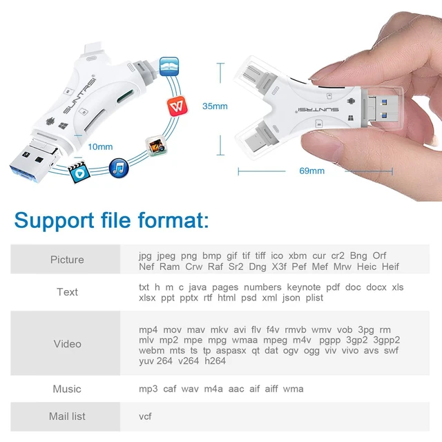 Alt view image 4 of 7 - SD Card Reader for iPhone/ipad/Android/Mac/Computer/Camera,4 in1 Micro SD Card Reader Trail Camera Viewer, Portable Memory Card Reader SD Card Adapter for SD and TF Cards(White)