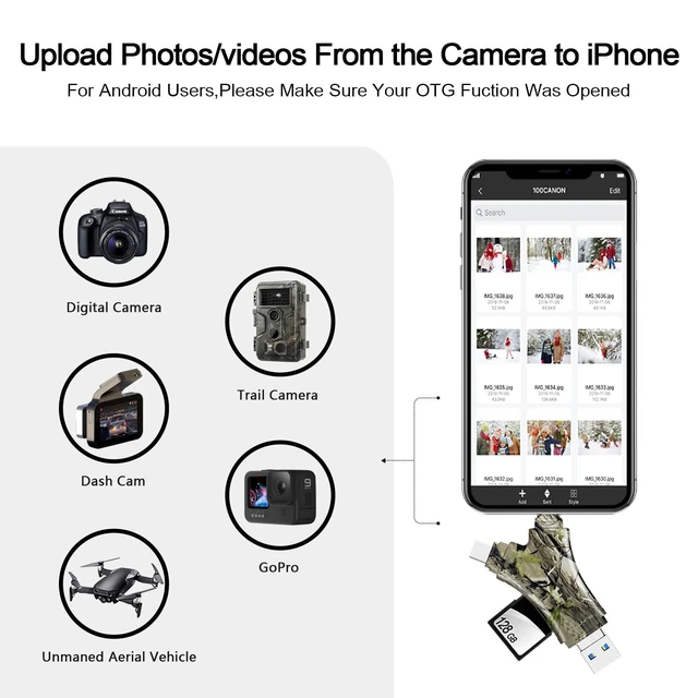 Alt view image 3 of 7 - SD Card Reader for iPhone/ipad/Android/Mac/Computer/Camera,4 in1 Micro SD Card Reader Trail Camera Viewer, Portable Memory Card Reader SD Card Adapter for SD and TF Cards