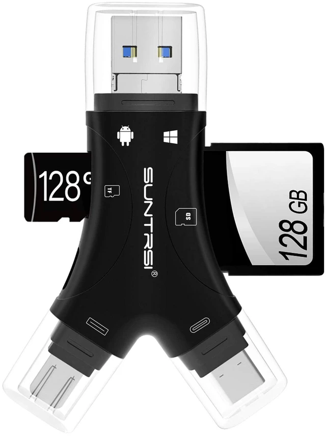 Main image of SD Card Reader for iPhone/ipad/Android/Mac/Computer/Camera,4 in1 Micro SD Card Reader Trail Camera Viewer, Portable Memory Card Reader SD Card Adapter for SD and TF Cards(Black)