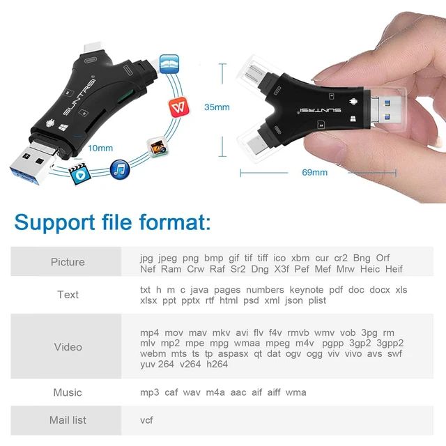 Alt view image 4 of 7 - SD Card Reader for iPhone/ipad/Android/Mac/Computer/Camera,4 in1 Micro SD Card Reader Trail Camera Viewer, Portable Memory Card Reader SD Card Adapter for SD and TF Cards(Black)