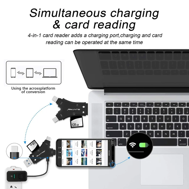 Alt view image 5 of 7 - SD Card Reader for iPhone/ipad/Android/Mac/Computer/Camera,4 in1 Micro SD Card Reader Trail Camera Viewer, Portable Memory Card Reader SD Card Adapter for SD and TF Cards(Black)