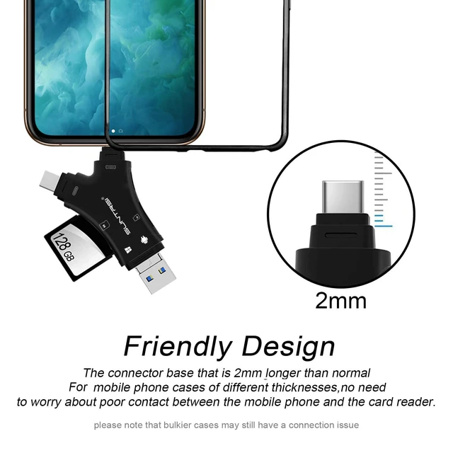 Alt view image 6 of 7 - SD Card Reader for iPhone/ipad/Android/Mac/Computer/Camera,4 in1 Micro SD Card Reader Trail Camera Viewer, Portable Memory Card Reader SD Card Adapter for SD and TF Cards(Black)