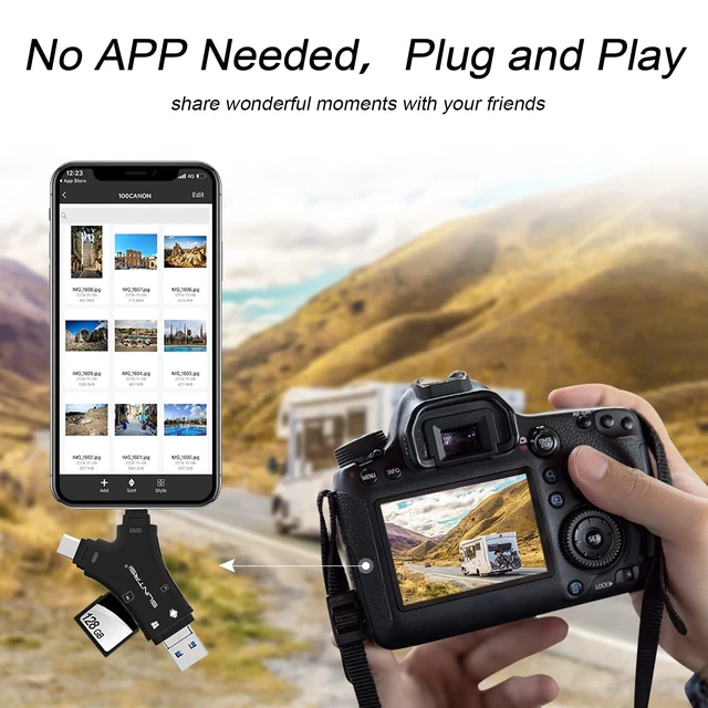Alt view image 7 of 7 - SD Card Reader for iPhone/ipad/Android/Mac/Computer/Camera,4 in1 Micro SD Card Reader Trail Camera Viewer, Portable Memory Card Reader SD Card Adapter for SD and TF Cards(Black)
