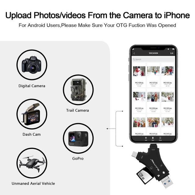 Alt view image 3 of 7 - SD Card Reader for iPhone/ipad/Android/Mac/Computer/Camera,4 in1 Micro SD Card Reader Trail Camera Viewer, Portable Memory Card Reader SD Card Adapter for SD and TF Cards(Black)