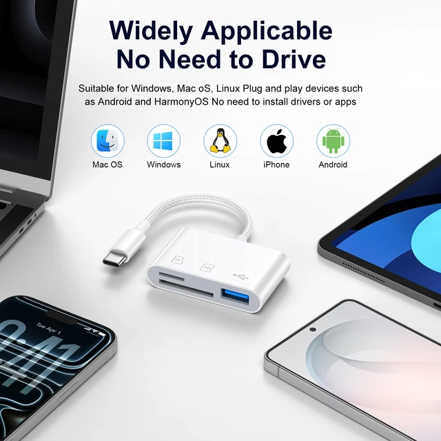 Alt view image 4 of 7 - USB C SD Card Reader Adapter for Android Samsung Galaxy S26/S25/S24/iPhone | 17 Pro Max/17e/16e/16 Pro Max/16 Plus, Micro SD Card Reader,Plug and Play No App Required