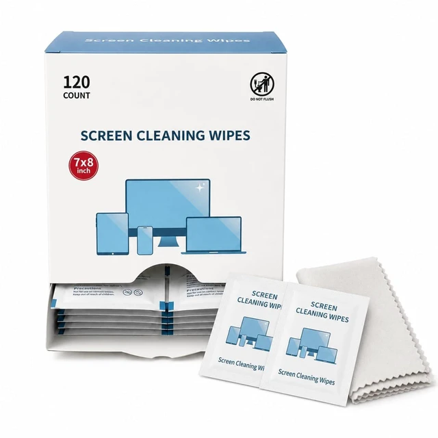Main image of Screen Cleaning Wipes for Electronics,120 Count7"x8"Pre-Moistened Screen Cleaner Wipes with Microfiber Cloth, Individually Wrapped Laptop Computer Phone Tablet Monitor TV Car Screen Cleaning Wipes