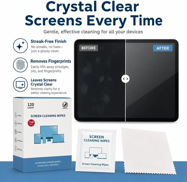 Alt view image 7 of 7 - Screen Cleaning Wipes for Electronics,120 Count7"x8"Pre-Moistened Screen Cleaner Wipes with Microfiber Cloth, Individually Wrapped Laptop Computer Phone Tablet Monitor TV Car Screen Cleaning Wipes