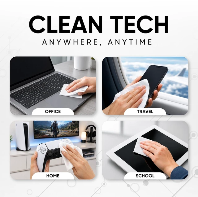 Alt view image 6 of 7 - Electronic Wipes 25 Ct, Individually Wrapped, Ammonia Free | Instantly Remove Fingerprints Oil Smudge for Car Screen, Computers, Gaming Gear, Headset, , Keyboard, Phone, Laptop, Monitor