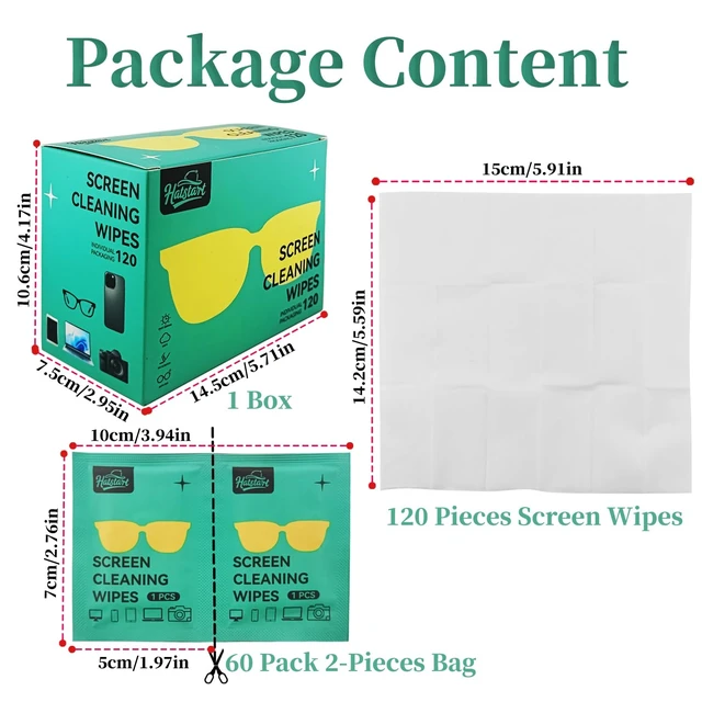 Alt view image 2 of 6 - Screen Cleaner Lens Wipes for Electronics, 120 Count Eyeglass Cleaning Wipe for Screens Individually Wrapped, Electronic Wipes for Phone Laptop Computer Tablet Monitor TV