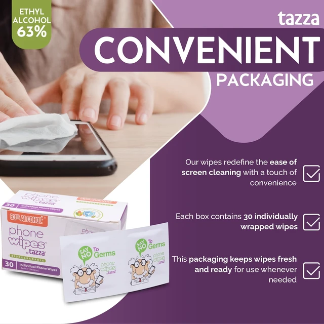 Alt view image 5 of 7 - Screen Wipes 30 Individually Wrapped Screen Cleaning Wipes for Phones, Glasses & Electronics 63% Alcohol Tech Wipes for Smartphones, Tablets, Laptops & Eyeglasses