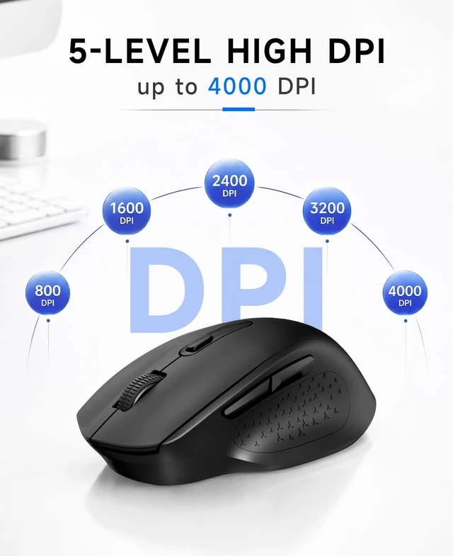Alt view image 2 of 7 - Wireless Mouse for Laptop, Silent Click, 4000 DPI High Precision | Computer Mice for Small to Medium Hands, 2.4GHz&Bluetooth with USB Receiver, 6 Buttons, 1-Year Battery Life for Mac, Tablets