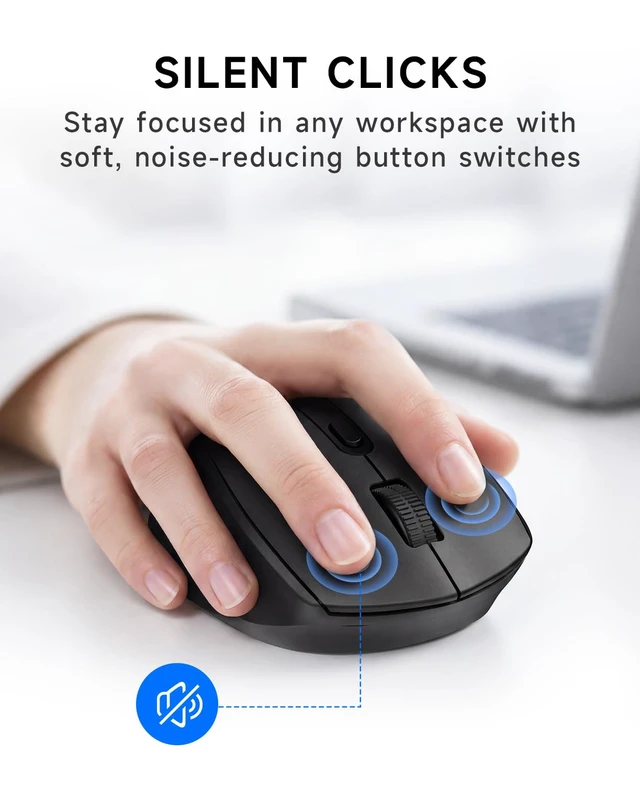 Alt view image 5 of 7 - Wireless Mouse for Laptop, Silent Click, 4000 DPI High Precision | Computer Mice for Small to Medium Hands, 2.4GHz&Bluetooth with USB Receiver, 6 Buttons, 1-Year Battery Life for Mac, Tablets