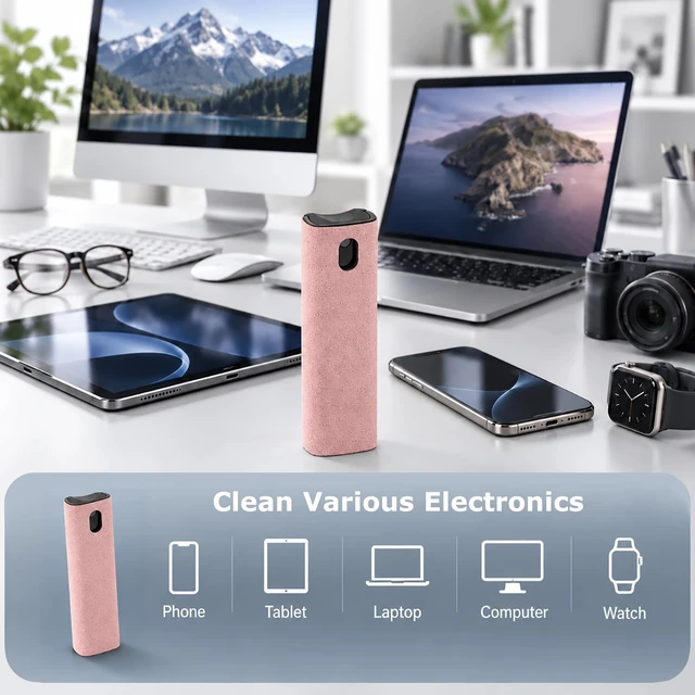 Alt view image 5 of 7 - Touchscreen Screen Cleaner for Phone, Tablet, Laptop, 2 Pack | 2-in-1 Screen Cleaner Spray and Wipe Kit for Car Screens, PC, Computer, Eyeglass, iPad, MacBook - Grey and Pink