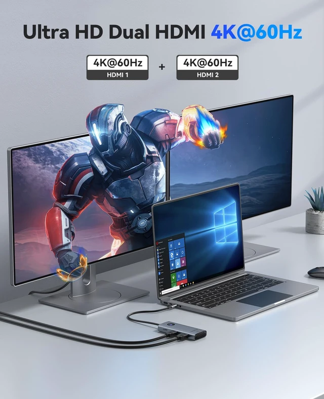 Alt view image 3 of 7 - USB-C Docking Station Dual Monitor, 8-in-1 USB-C Hub with 2 HDMI | USB Docking Station with 4K@60Hz HDMI, 100W PD, USB A/C 3.0, SD/TF, Laptop Dock Compatible with Dell XPS/HP/Surface/Mac